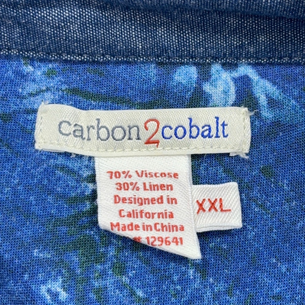 Carbon 2 Cobalt Button Up Shirt Mens XXL Blue Abstract Floral Linen Viscose - Picture 7 of 9